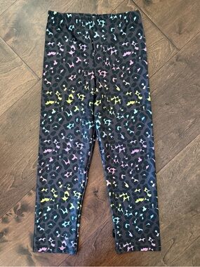 Girls' Rainbow Leopard Print Black Leggings